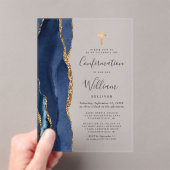 Navy Blue Agate Gold Glitter Confirmation アクリル招待状 (インサイチュ (ポータブル))