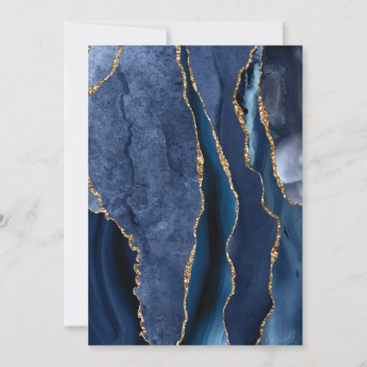 Navy Blue Agate Gold Glitter Confirmation 招待状 (裏面)