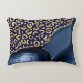 Navy Blue Agate Gold Glitter Leopard Spots アクセントクッション (正面)