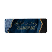 Navy Blue Agate Script Wedding Return Address ラベル (正面)