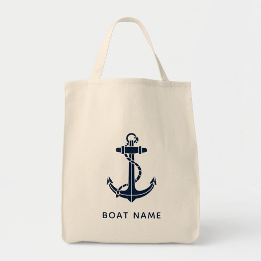 Navy Blue Anchor Boat Name Custom トートバッグ (正面)