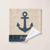 Navy Blue Anchor on Beige Coastal Decor バスタオルセット (ウォッシュタオル)