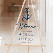 Navy Blue Anchor Rope Wedding Welcome アクリルサイン