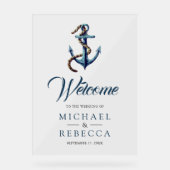Navy Blue Anchor Rope Wedding Welcome アクリルサイン (正面)