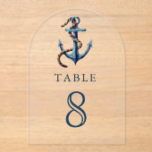 Navy Blue Anchor Wedding Acrylic Table Number アクリル招待状 (正面)