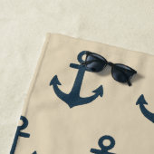 navy blue Anchor with Monogram Beige Coastal  ビーチタオル (インサイチュ)