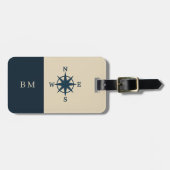 navy blue Anchor with Monogram Beige Coastal ラゲッジタグ (正面横)