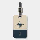 navy blue Anchor with Monogram Beige Coastal ラゲッジタグ (正面縦)