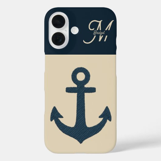 navy blue Anchor with Monogram Beige Coastal Case-Mate iPhoneケース (裏面)