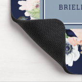 Navy Blue and Blush Floral | Name and Monogram マウスパッド (コーナー)