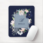 Navy Blue and Blush Floral | Name and Monogram マウスパッド (マウス)