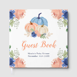 Navy Blue and Blush Floral Pumpkins Baby Shower ゲストブック