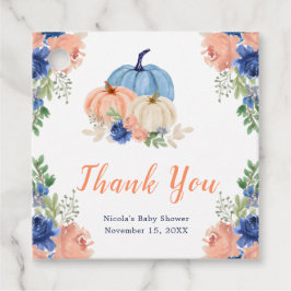 Navy Blue and Blush Floral Pumpkins Baby Shower フェイバータグ