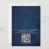 Navy Blue and Burgundy Blush QR Code Wedding  招待状 (裏面)