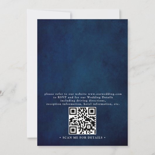 Navy Blue and Burgundy Blush QR Code Wedding  招待状 (裏面)