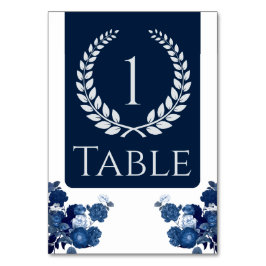 Navy Blue and Floral Table Number with Color Block テーブルナンバー
