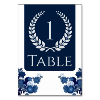 Navy Blue and Floral Table Number with Color Block テーブルナンバー