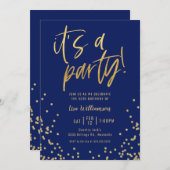 Navy Blue and Gold 50th Birthday Party 招待状 (正面/裏面)