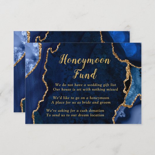 Navy Blue and Gold Agate Honeymoon Fund エンクロージャーカード (正面/裏面)