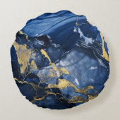 Navy Blue and Gold Agate Marble ラウンドクッション (裏面)