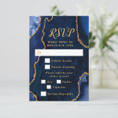 Navy Blue and Gold Agate Wedding Meal Choice 出欠カード (スタンド正面)