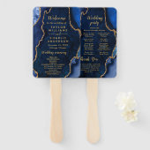 Navy Blue and Gold Agate Wedding Program ハンドファン (正面&裏面)