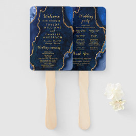 Navy Blue and Gold Agate Wedding Program ハンドファン