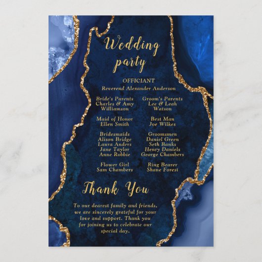 Navy Blue and Gold Agate Wedding Program プログラム (裏面)