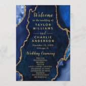 Navy Blue and Gold Agate Wedding Program プログラム (正面)
