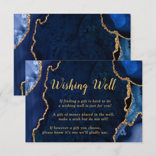 Navy Blue and Gold Agate Wedding Wishing Well エンクロージャーカード (正面/裏面)