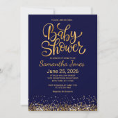 Navy Blue and Gold Baby Shower Invitation 招待状 (正面)