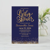 Navy Blue and Gold Baby Shower Invitation 招待状 (スタンド正面)