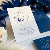 Navy Blue and Gold Bow Boy Baby Shower 招待状