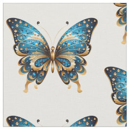 Navy Blue and Gold Butterfly Seamless Pattern ファブリック