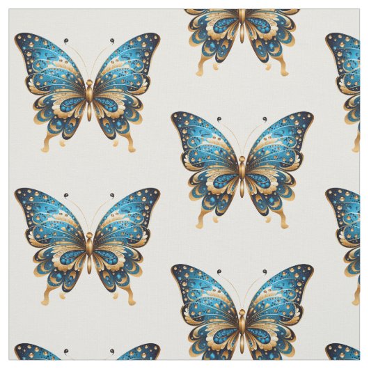 Navy Blue and Gold Butterfly Seamless Pattern ファブリック (見本)