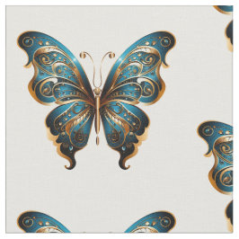 Navy Blue and Gold Butterfly Seamless Pattern ファブリック