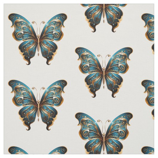 Navy Blue and Gold Butterfly Seamless Pattern ファブリック (見本)