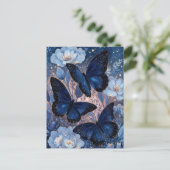 Navy Blue and Gold Butterfly with Blue Flower ポストカード (スタンド正面)