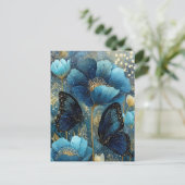 Navy Blue and Gold Butterfly with Teal Flower ポストカード (スタンド正面)