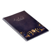 Navy Blue and Gold Celestial Moon Phase Notebook ノートブック (右側)