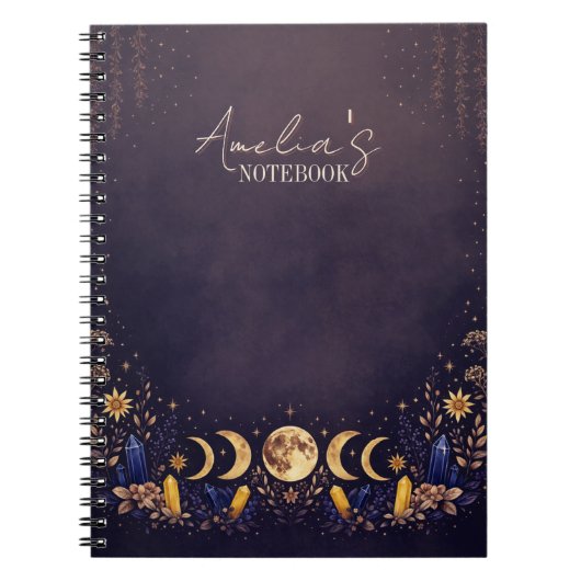 Navy Blue and Gold Celestial Moon Phase Notebook ノートブック (正面)