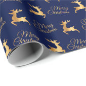 Navy Blue and Gold Christmas Reindeers ラッピングペーパー (ロールコーナー)