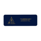 Navy Blue and Gold Christmas Tree | Holiday ラベル (正面)
