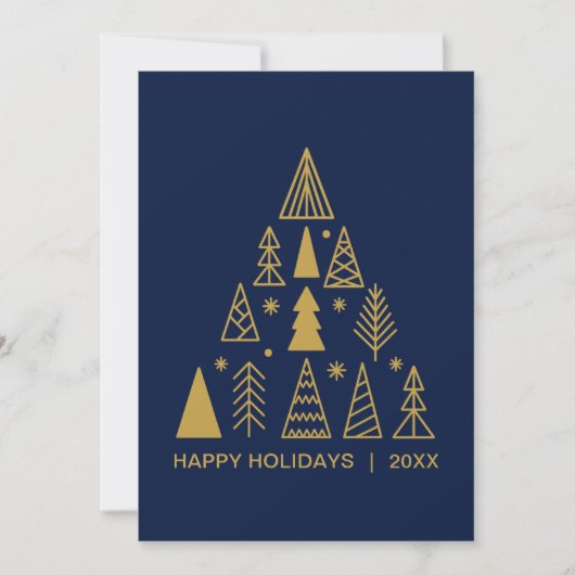 Navy Blue and Gold Christmas Tree | Holiday Card  シーズンカード (正面)