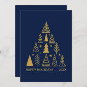 Navy Blue and Gold Christmas Tree | Holiday Card  シーズンカード (正面/裏面)