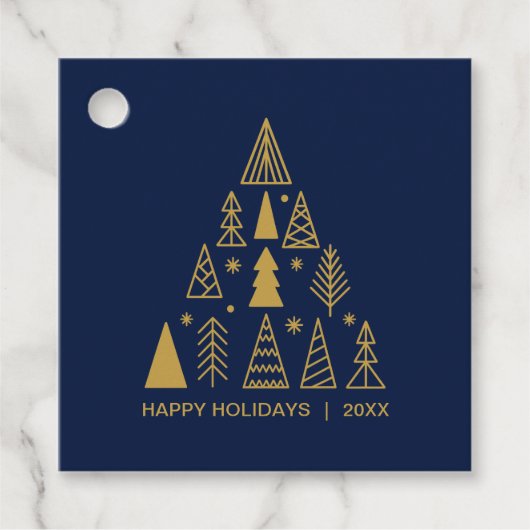 Navy Blue and Gold Christmas Tree | Holiday Gift フェイバータグ (正面)