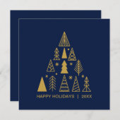 Navy Blue and Gold Christmas Tree | Holiday Square シーズンカード (正面/裏面)