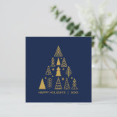 Navy Blue and Gold Christmas Tree | Holiday Square シーズンカード (スタンド正面)