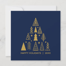 Navy Blue and Gold Christmas Tree | Holiday Square シーズンカード