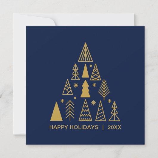 Navy Blue and Gold Christmas Tree | Holiday Square シーズンカード (正面)